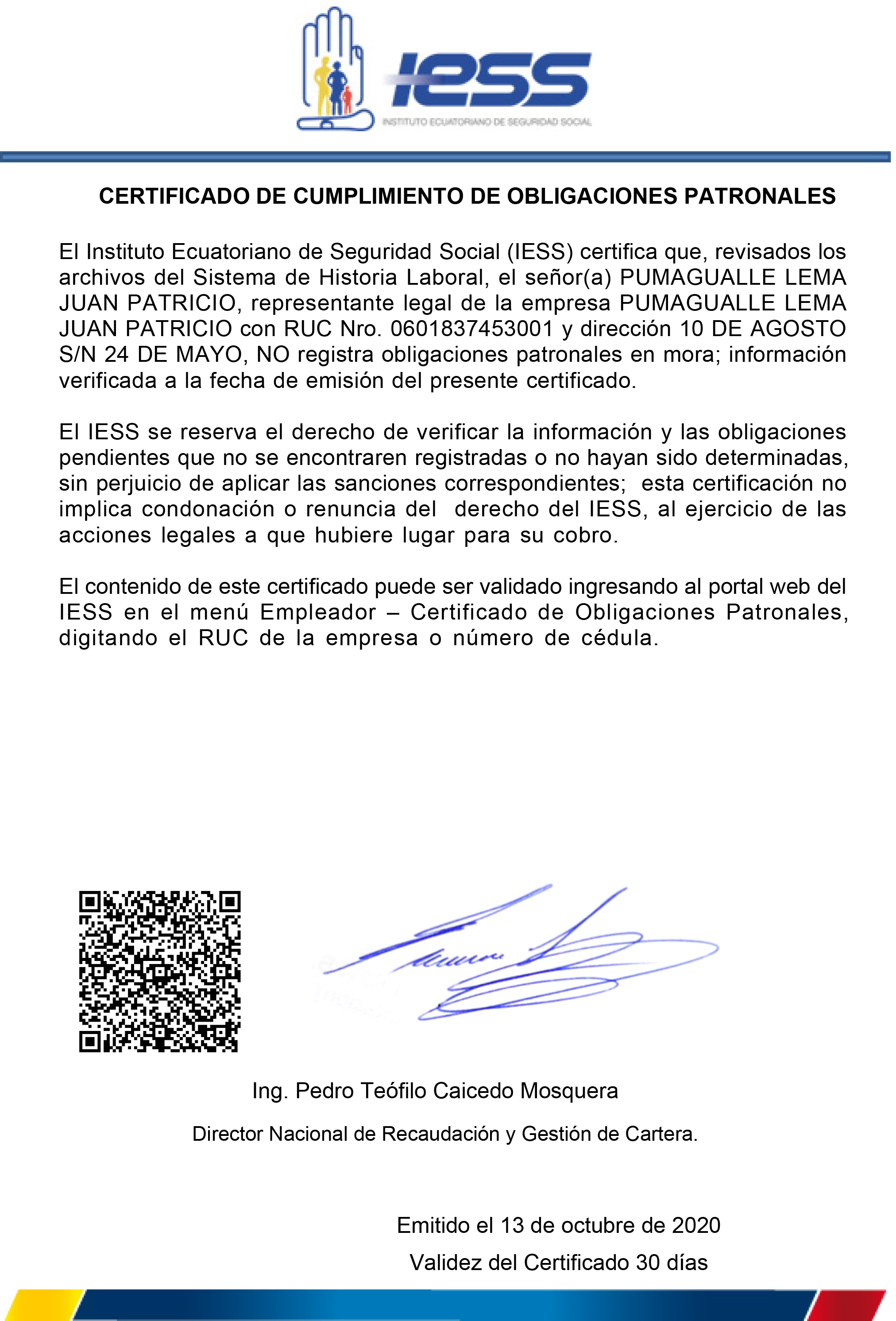 certificado iess 2020